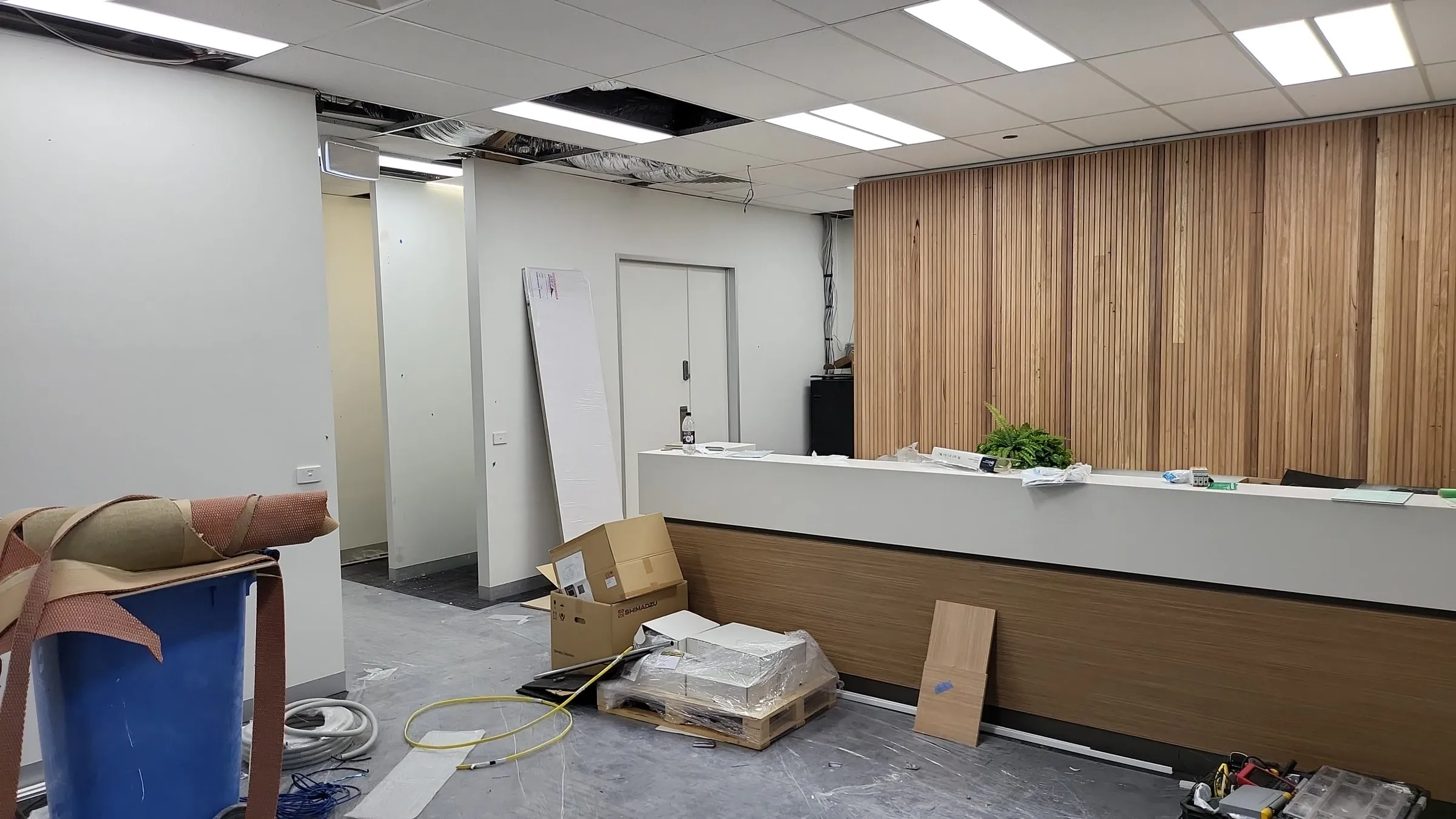 A clinic reception during its build-out