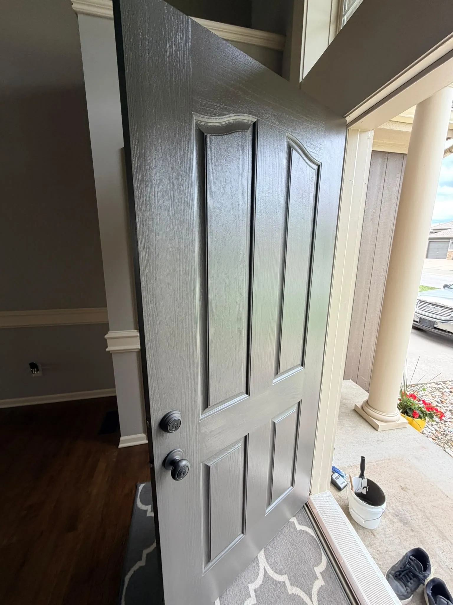 The same door painted gray